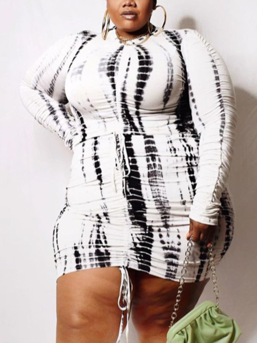 

LW Plus Size Tie-dye Drawstring Skirt Set, White