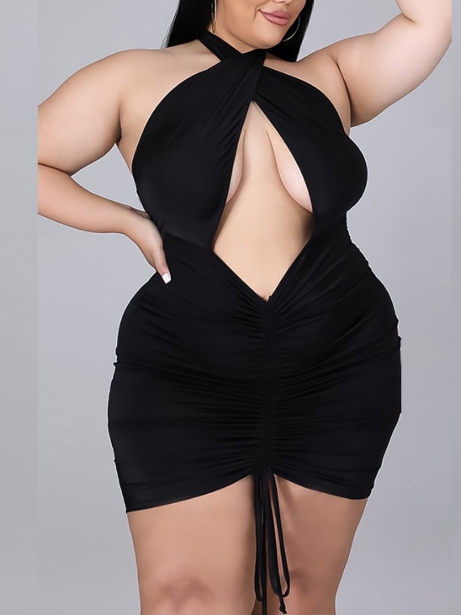 

LW SXY Plus Size Bandage Hollow-out Design Bodycon Dress, Black