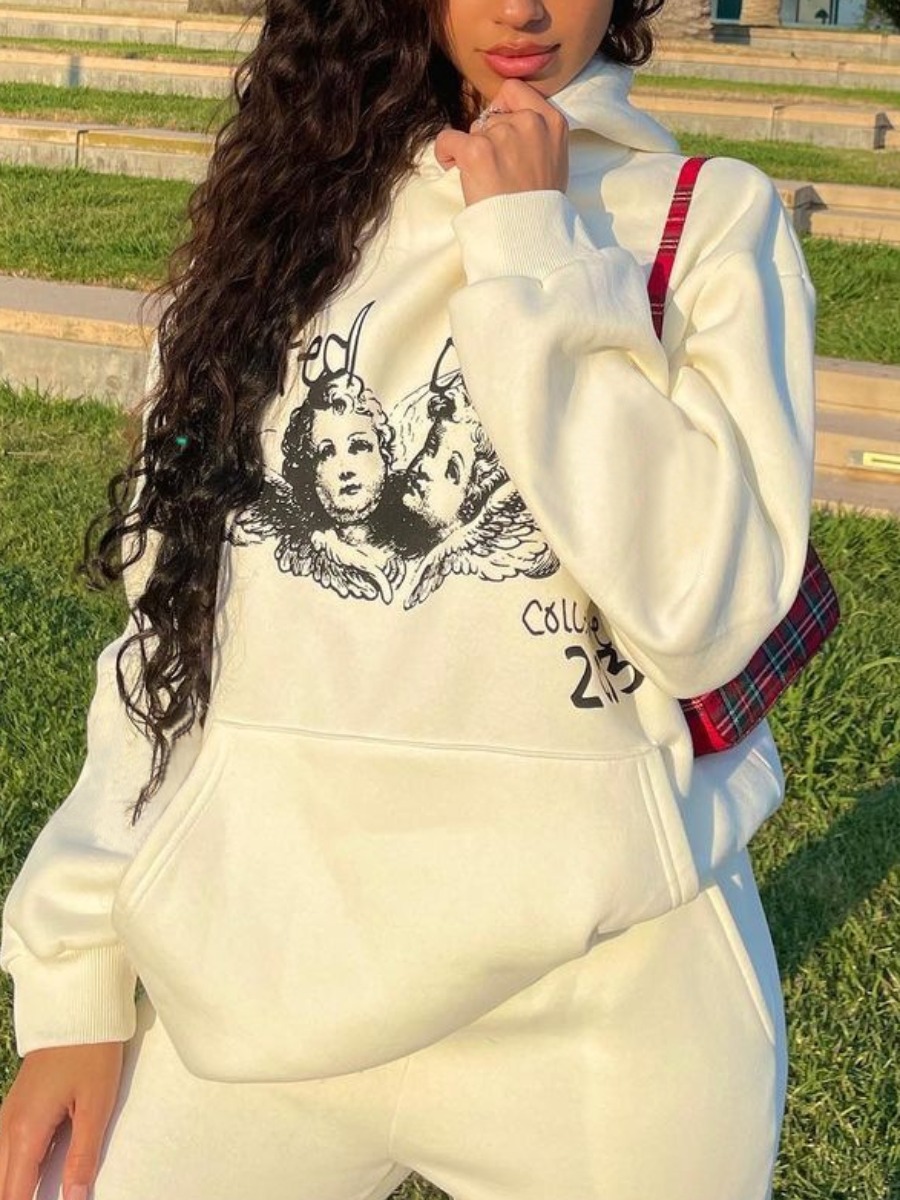 

LW Figure Letter Print Oversized Hoodie, Beige