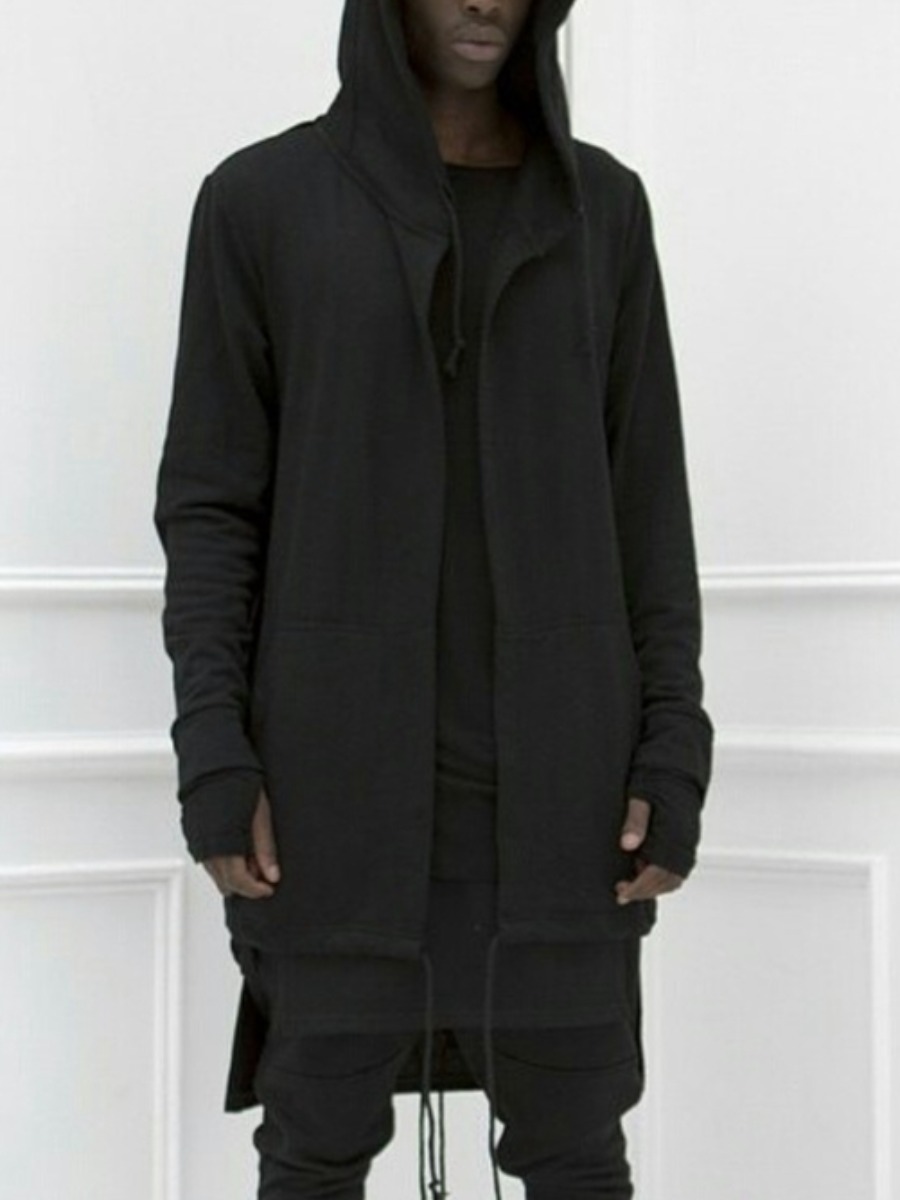 

LW Men Hooded Collar Drawstring Jacket, Black
