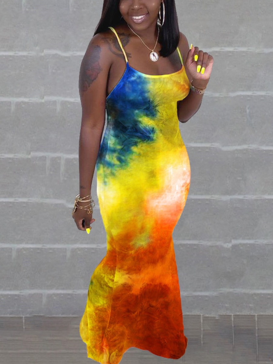 

LW SXY Tie-dye Backless Fish-tail Cami Dress, Croci