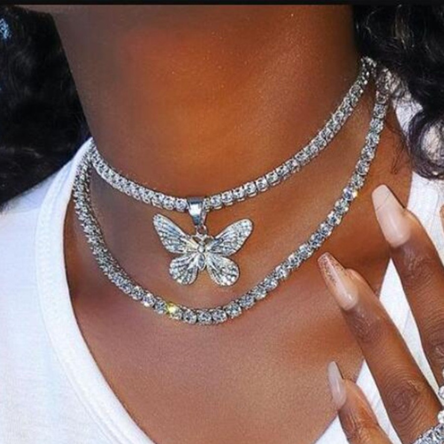 

LW Butterfly Decoration Double-layer Necklace, Silver