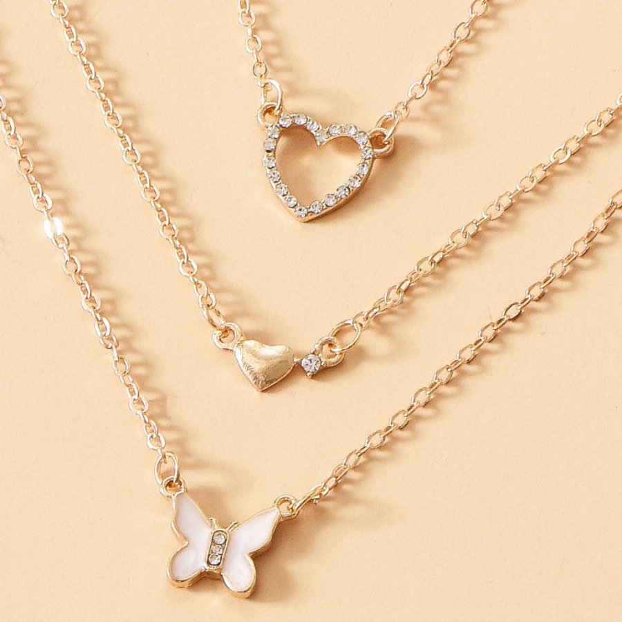 LW Heart Butterfly Decoration Multilayer Necklace