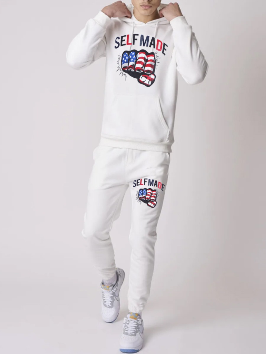 

LW Men American Flag Letter Print Tracksuit Set, White
