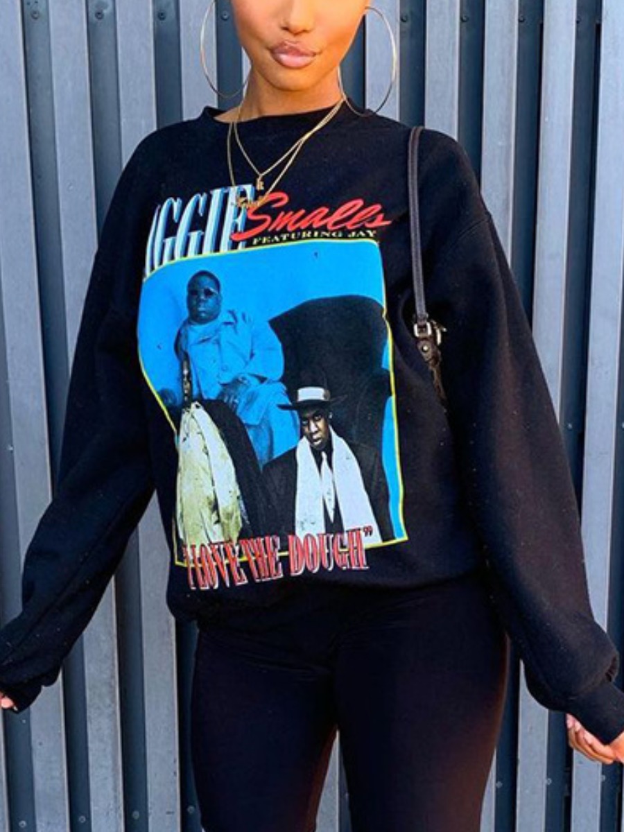 

LW BASICS Figure Letter Print Sweatshirt, Black