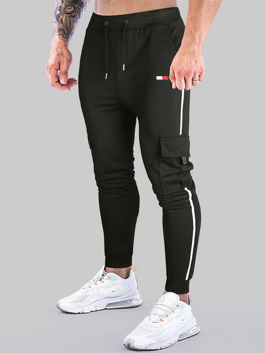 

LW COTTON Men Striped Side Pocket Pants, Black