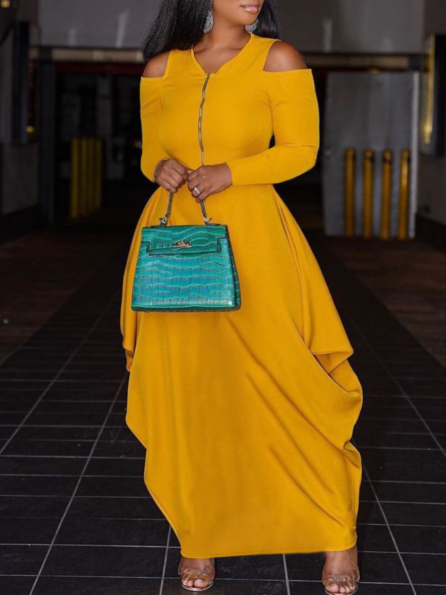 

LW Zipper Fold Design Dress, Yellow