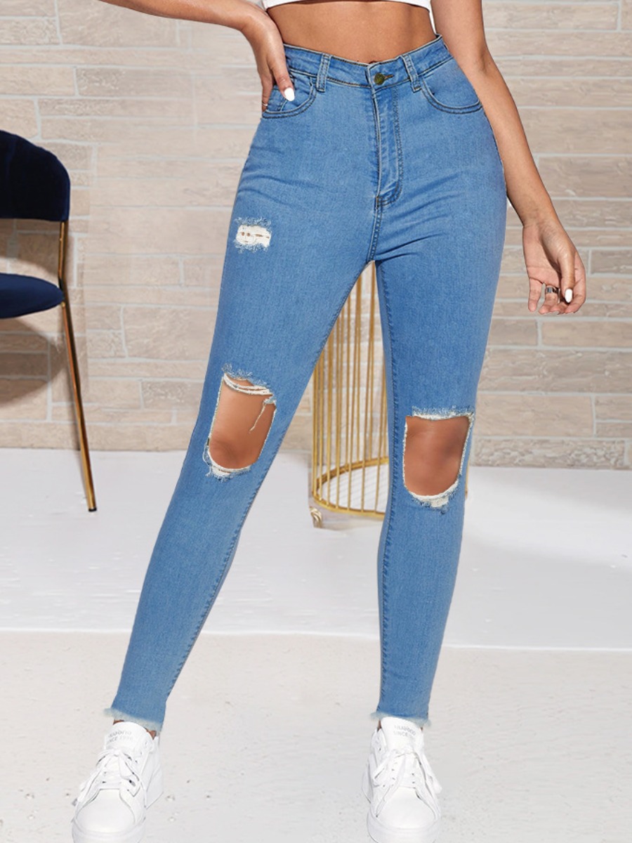 

LW High-waisted High Stretchy Ripped Jeans, Blue