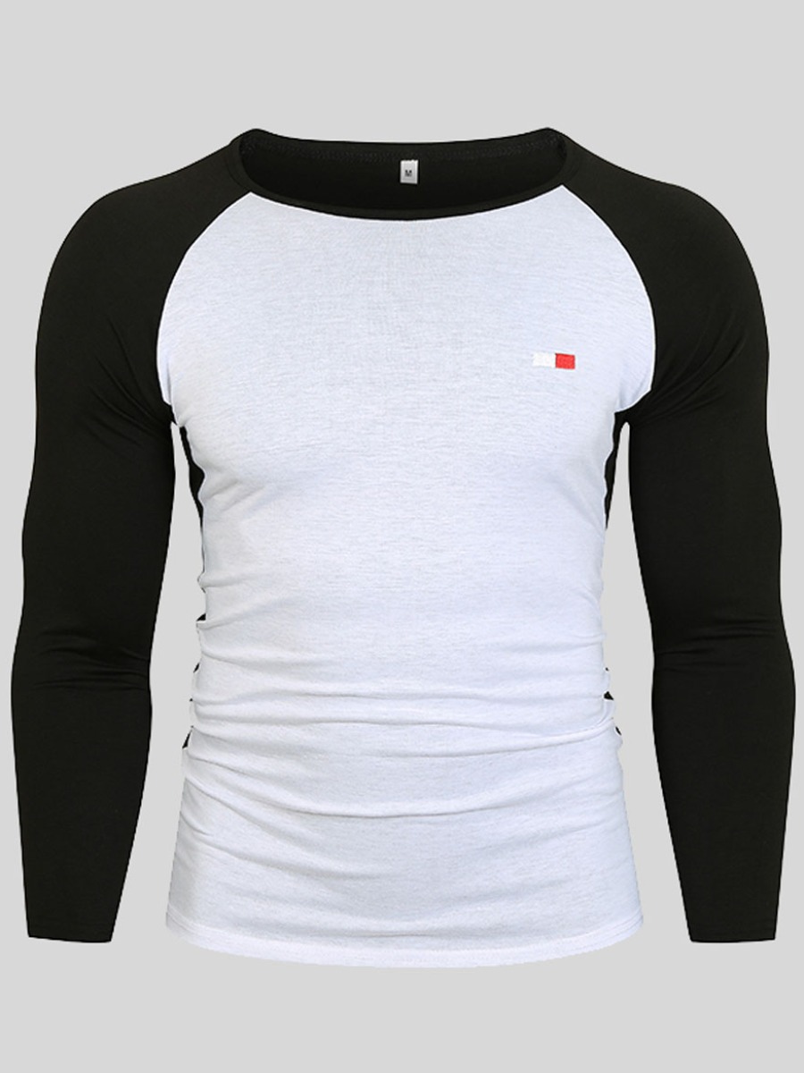 

LW COTTON Men Round Neck Color-lump T-shirt, White