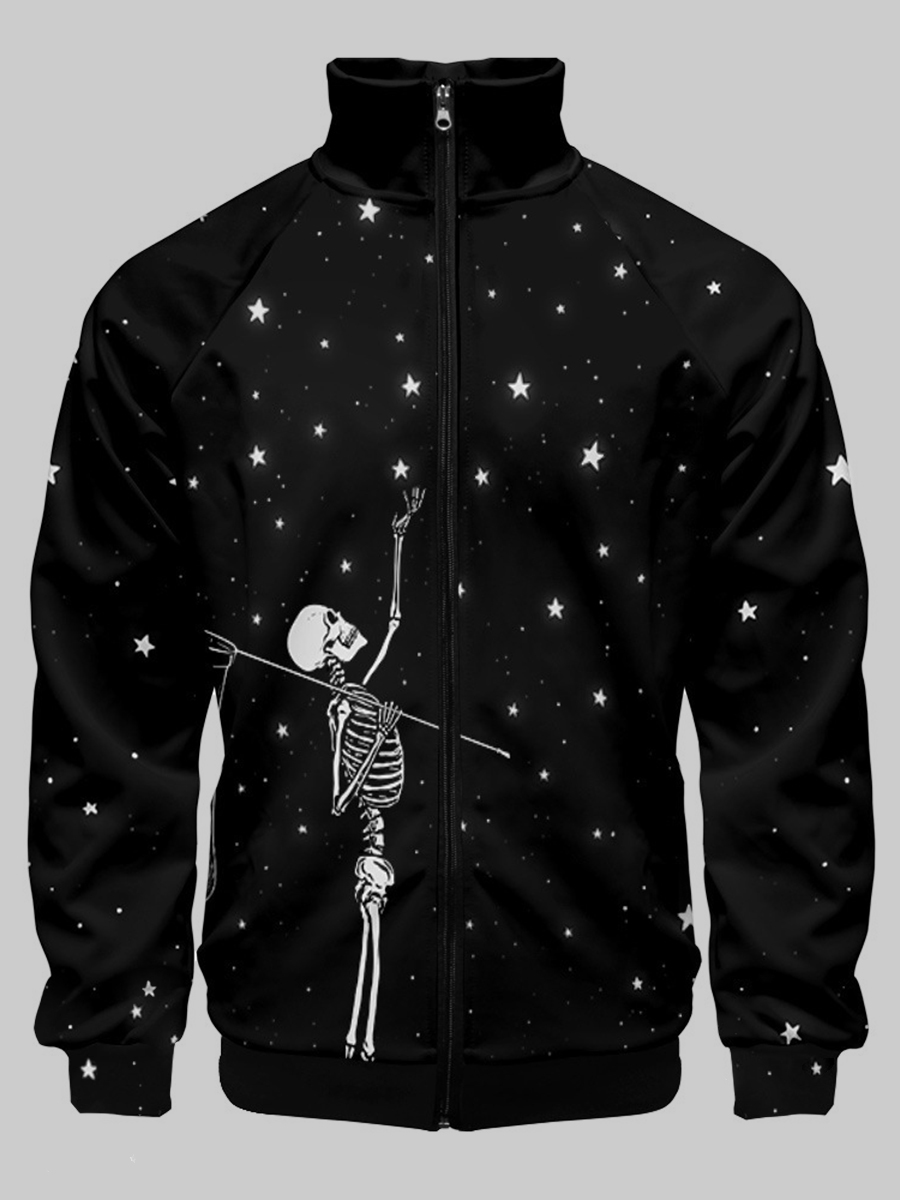 

LW Men Skeleton Star Print Jacket, Black
