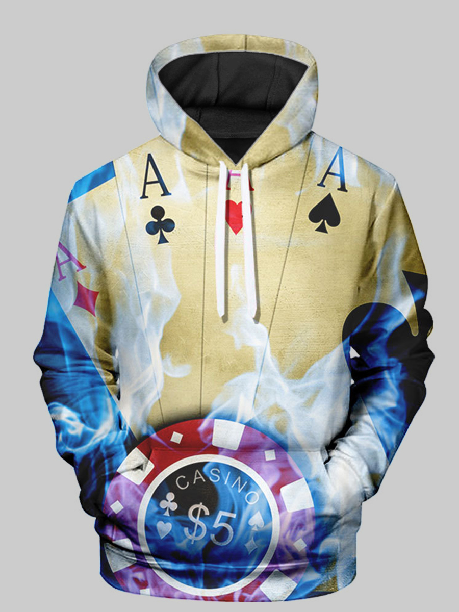 

LW Men Poker Print Oversized Hoodie, Blue