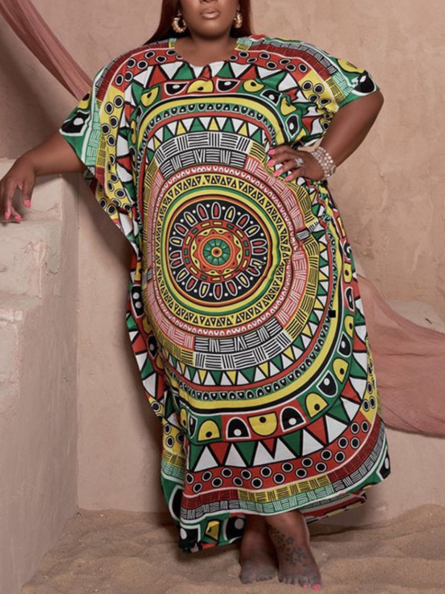 

LW Plus Size Geometric Print Patchwork Dress, Multi