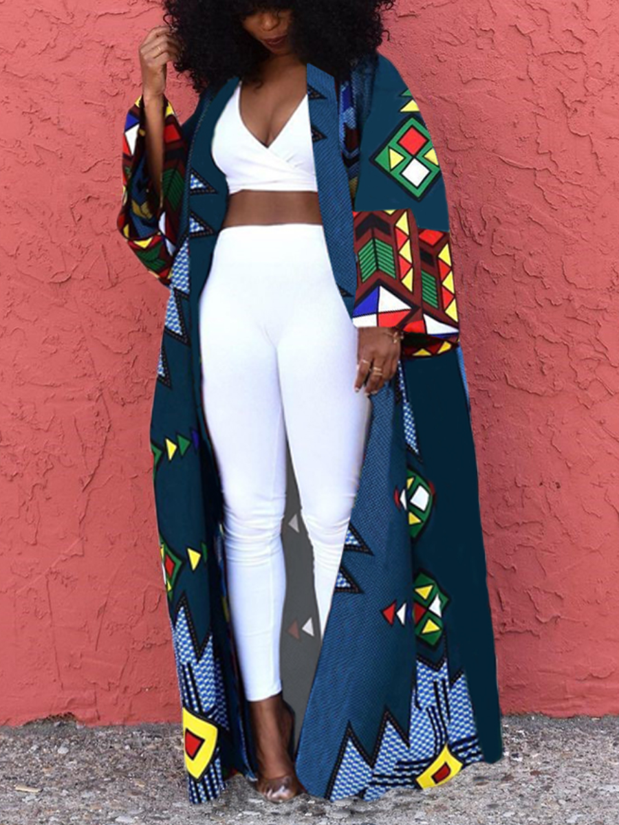

LW Geometric Print Loose Coat, Blue