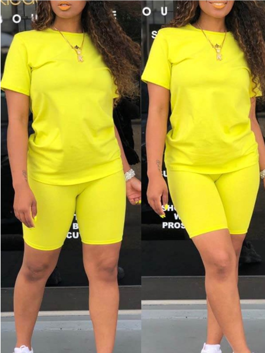 

LW BASICS Round Neck Regular Fit Shorts Set, Yellow