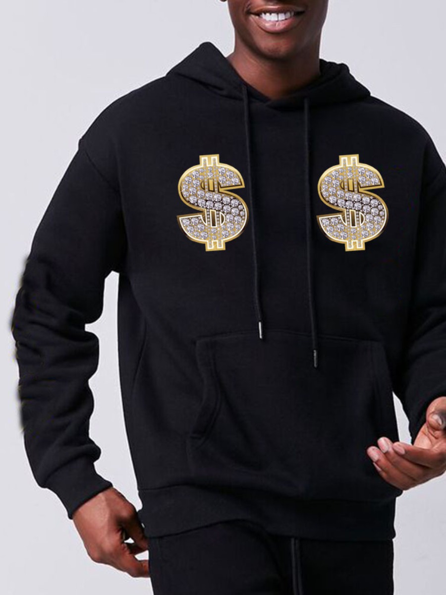 

LW Men Money Print Kangaroo Pocket Hoodie, Black