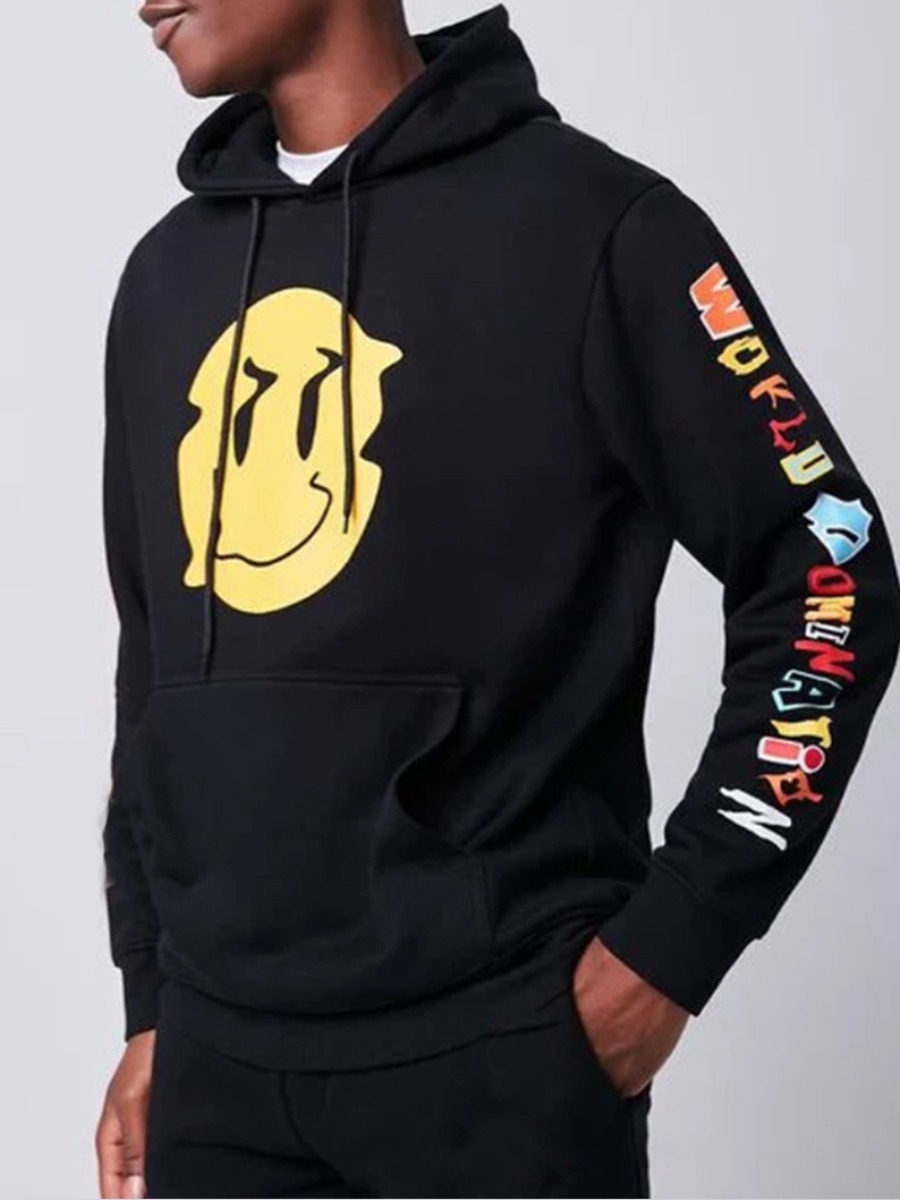 

LW Men Cartoon Letter Print Hoodie, Black