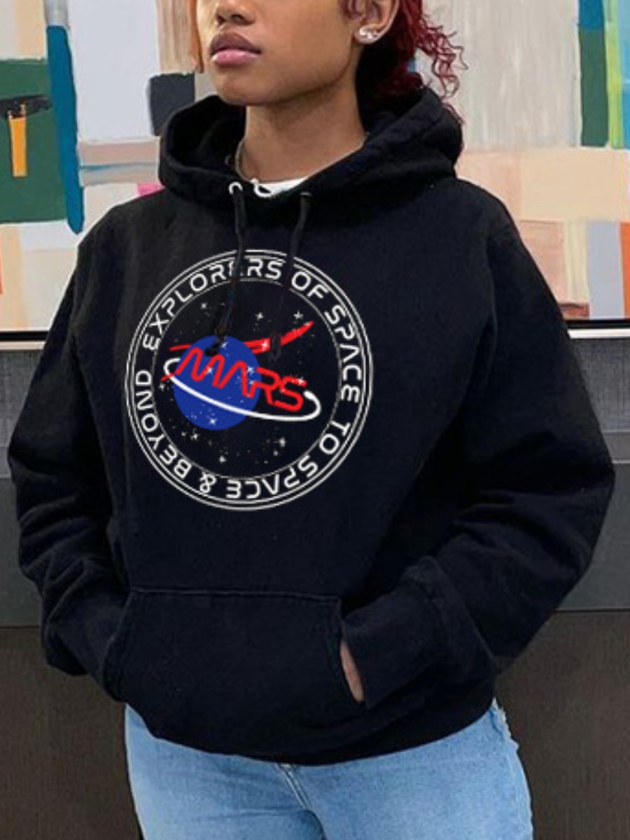 

LW BASICS Star Letter Print Hoodie, Black