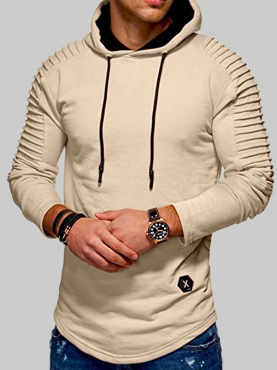 

LW Men Hooded Collar Pleated Sleeve Hoodie, Khaki