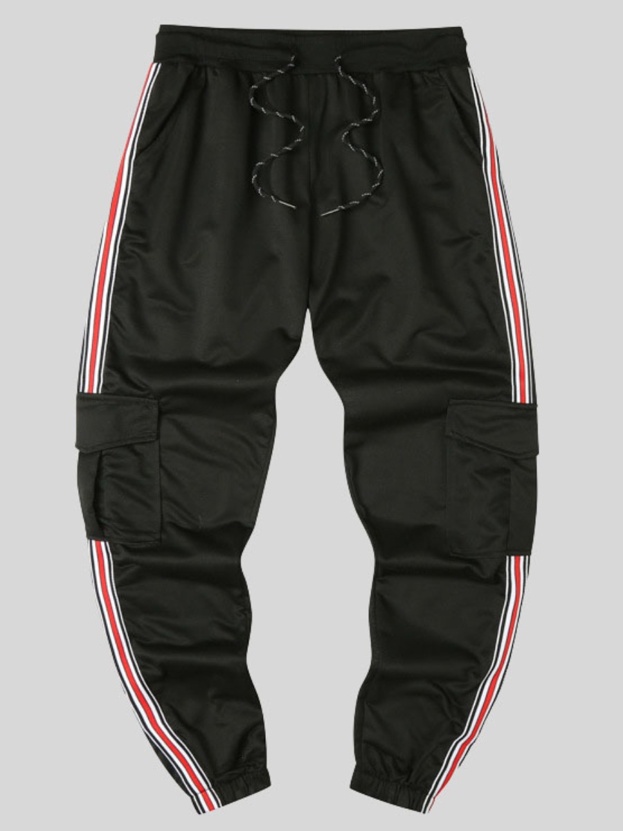 

LW COTTON Men Striped Side Pocket Pants, Black