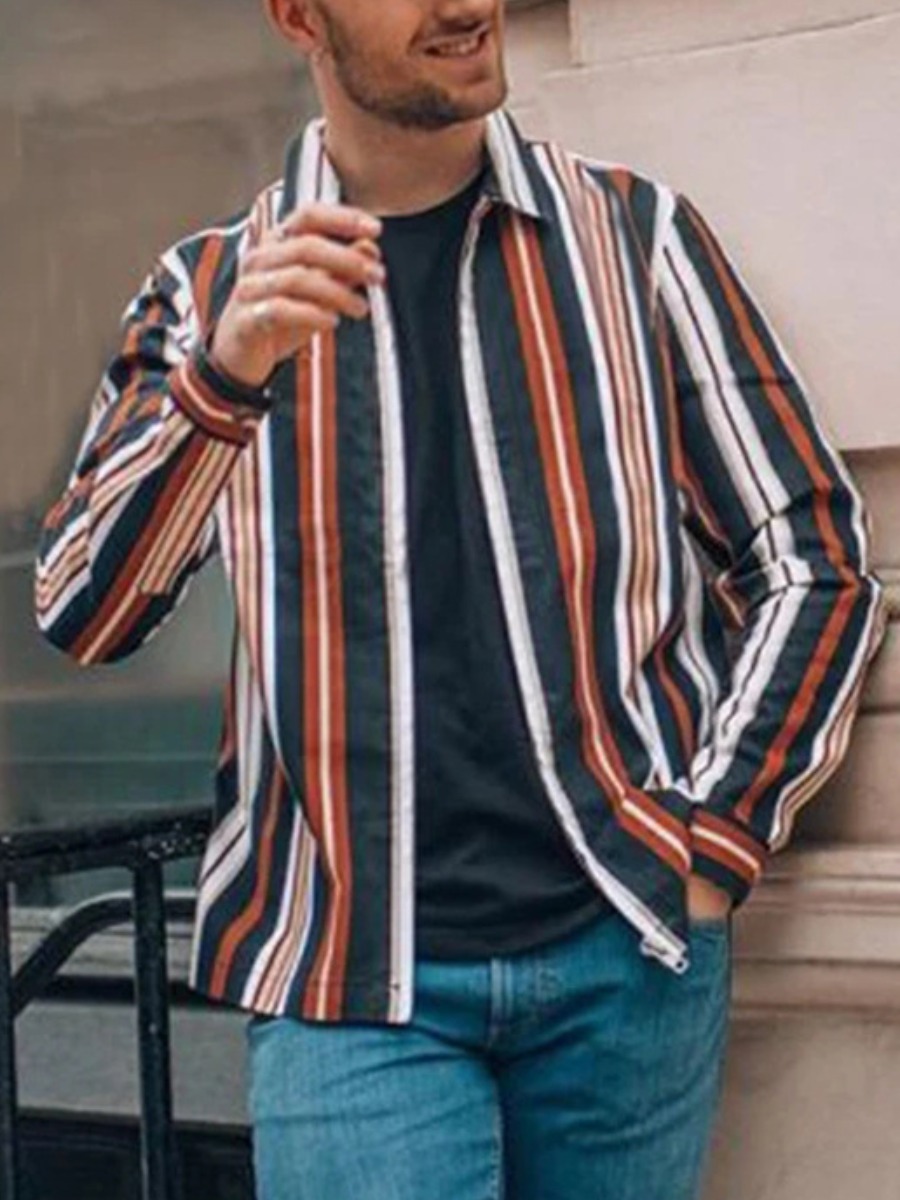 

LW BASICS Men Striped Patchwork Shirt, Multicolor mstn