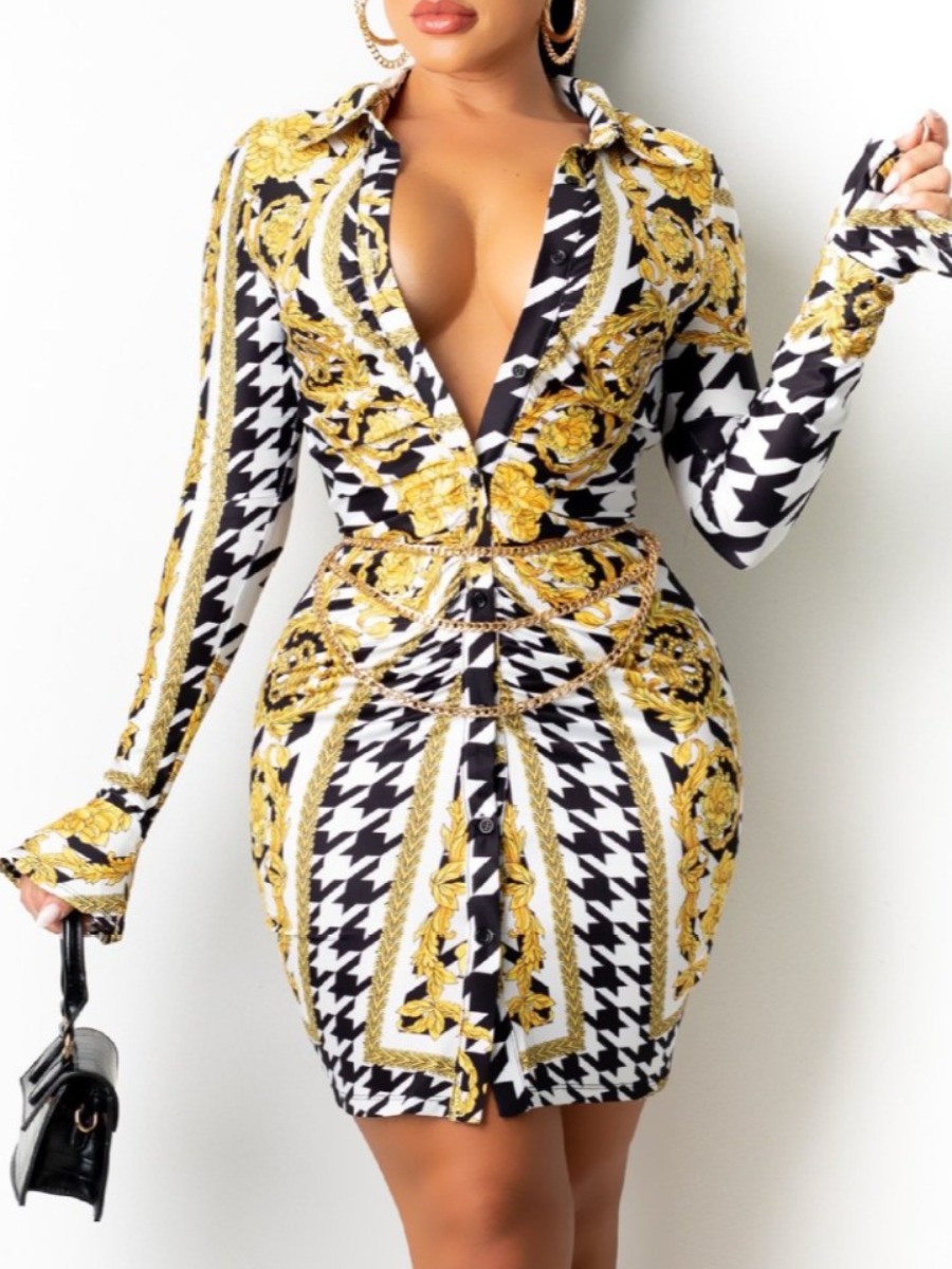 

LW Hound Stooth Flared Bodycon Dress (Without Waist Chain), Yellow