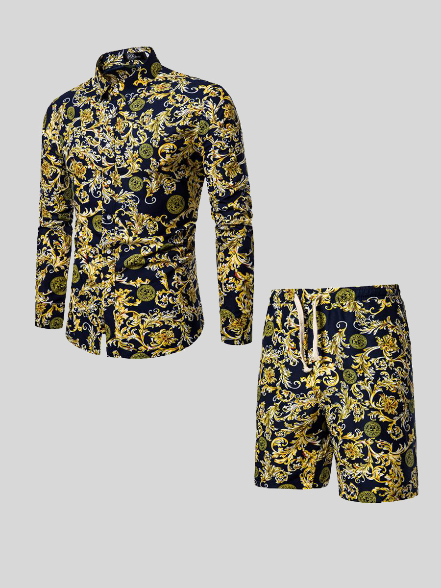 

LW Men Mixed Print Drawstring Shorts Set, Yellow