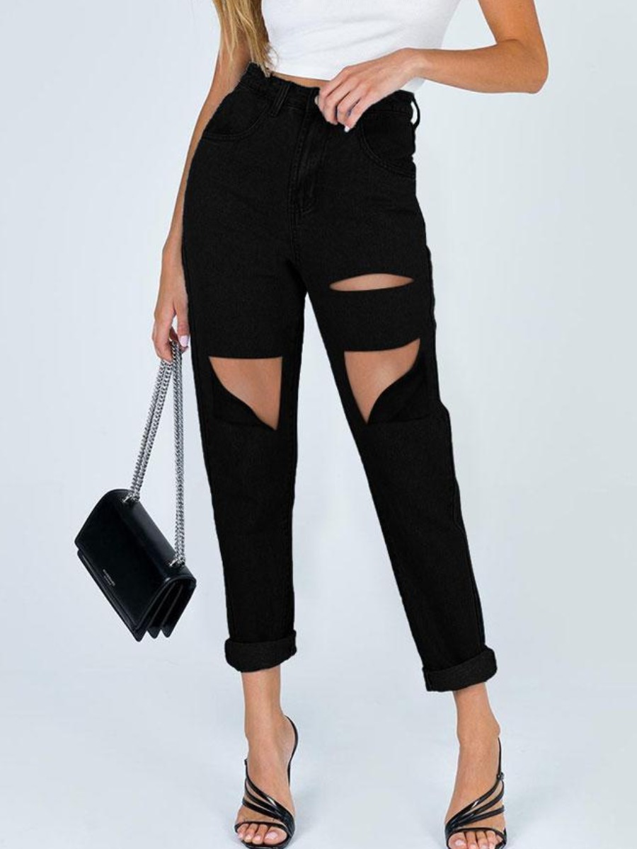

LW High-waisted High Stretchy Ripped Jeans, Black