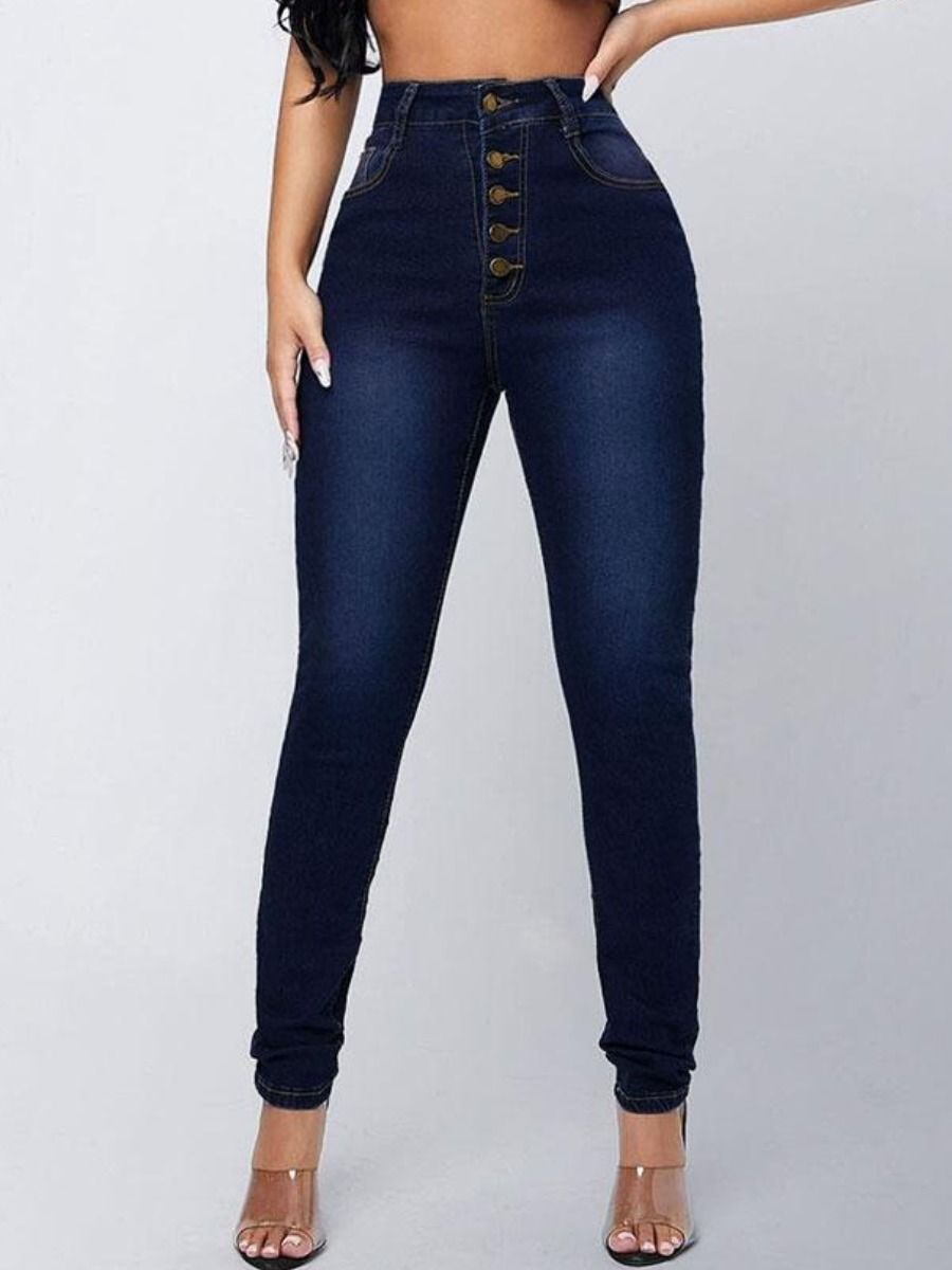 

LW High-waisted Bandage Design Jeans, Blue black