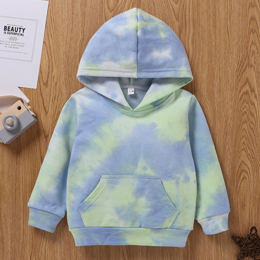 

LW COTTON Boy Tie-dye Kangaroo Pocket Hoodie, Blue