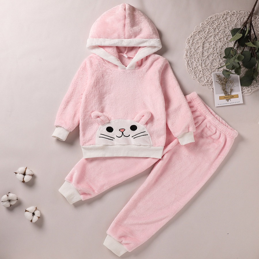

LW Girl Plush Cartoon Decoration Pants Set, Pink