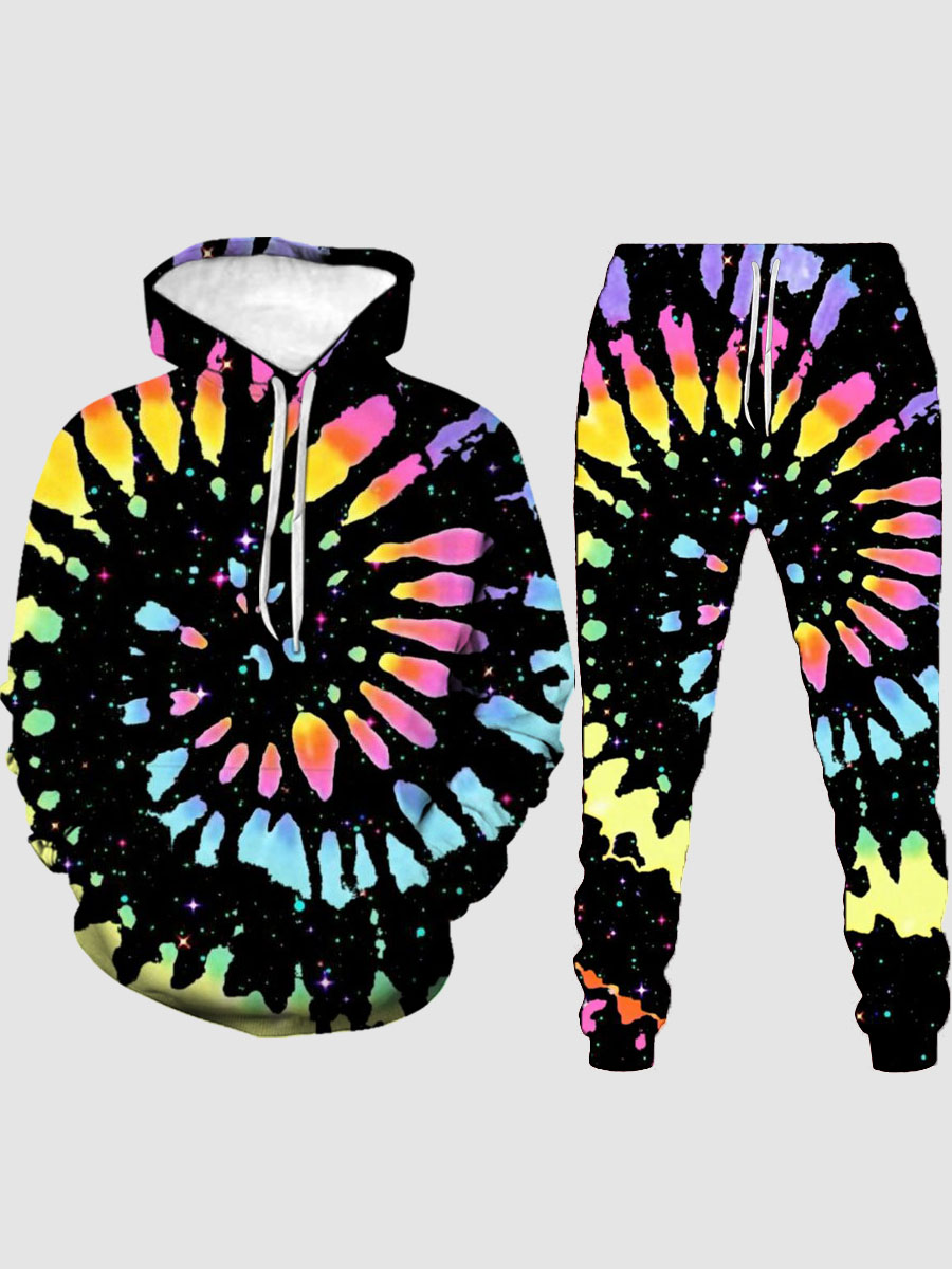 

LW Men Tie-dye Kangaroo Pocket Tracksuit Set, Multi