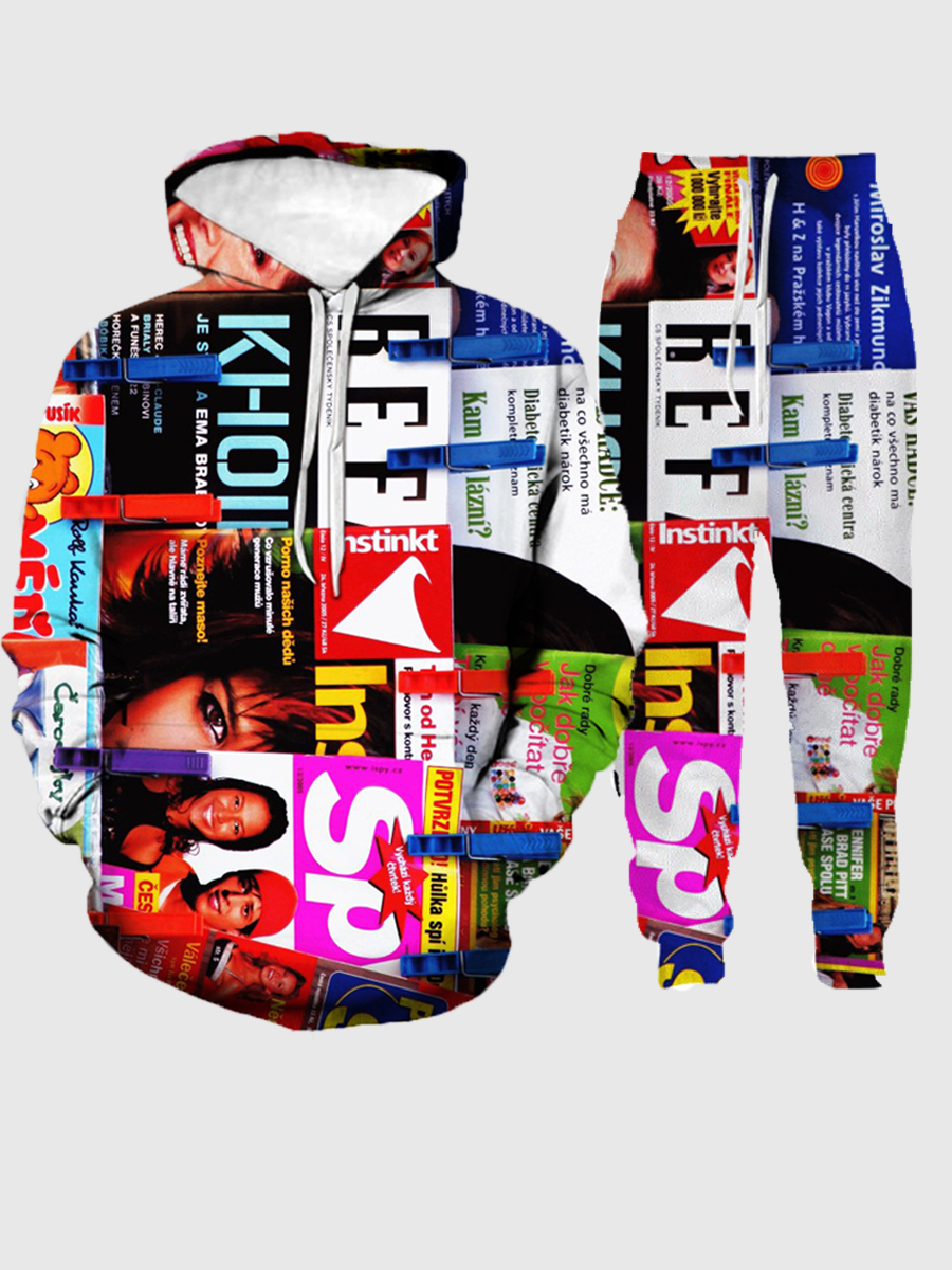 

LW Men Letter Print Patchwork Tracksuit Set, Multi
