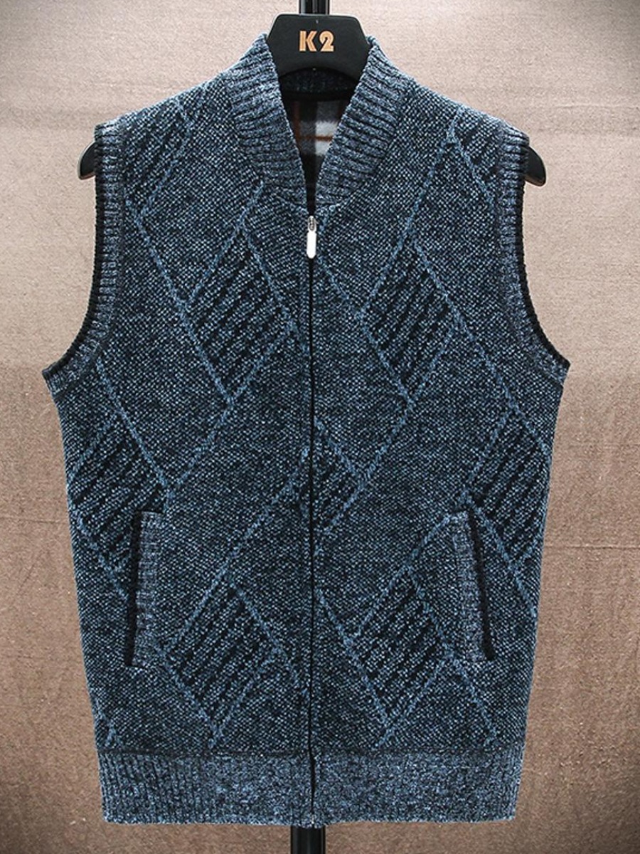 

LW Men Diamond Pattern Pocket Design Sweater, Blue
