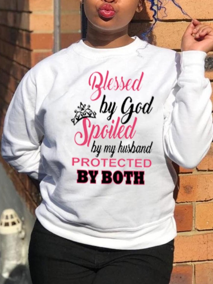 

LW Round Neck Letter Print Sweatshirt, White