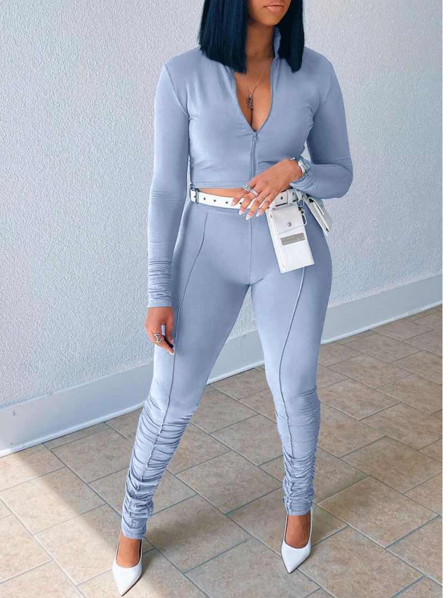 

LW Zipper Design Stacked Tracksuit Set (Without Belt), Blue