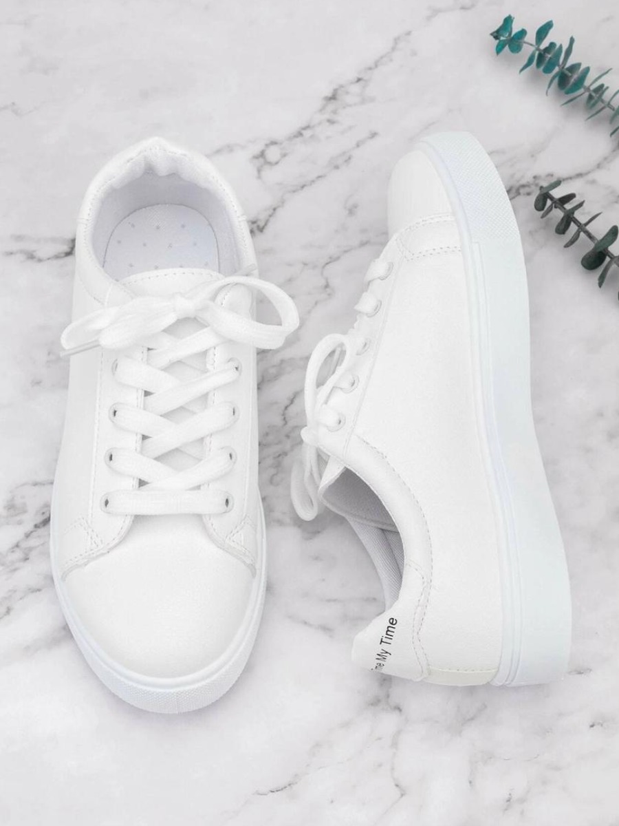 

LW Letter Print Lace-up Flats, White