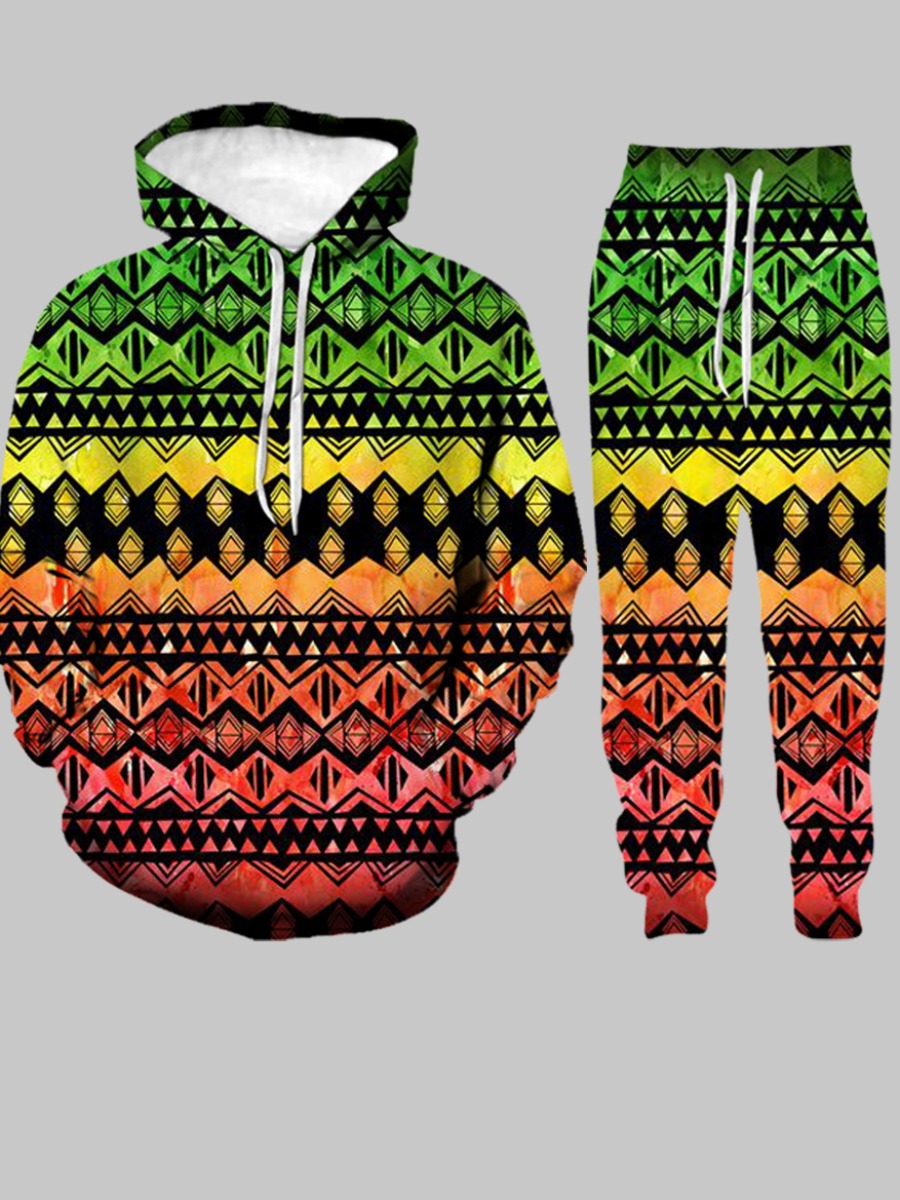 

LW Men Geometric Print Kangaroo Pocket Tracksuit Set, Multi