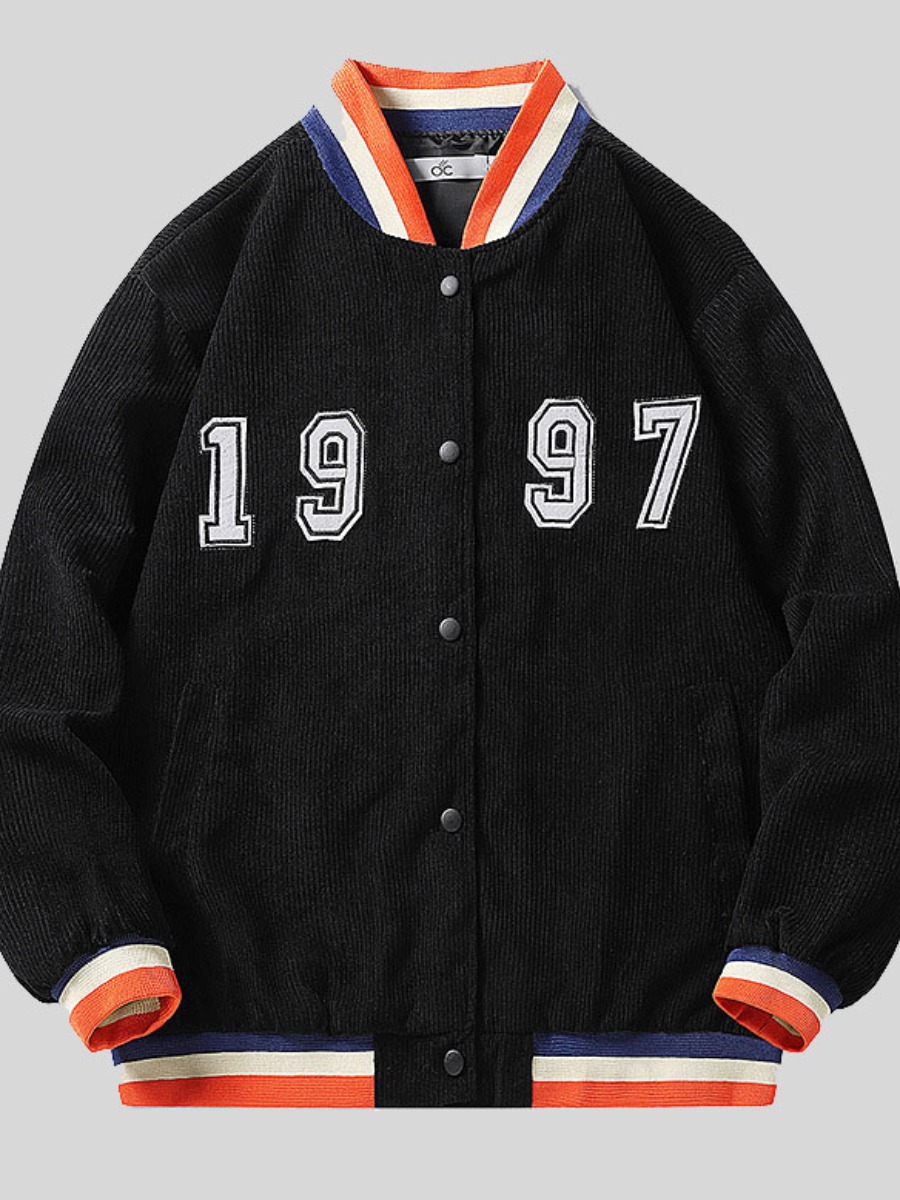 

LW Men Letter Print Ripped Jacket, Black
