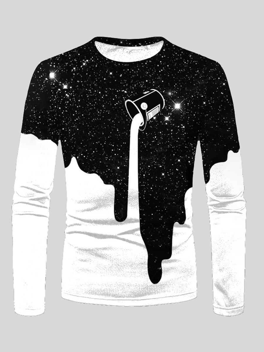 

LW Men Color-lump Starry Sky Print T-shirt, Black