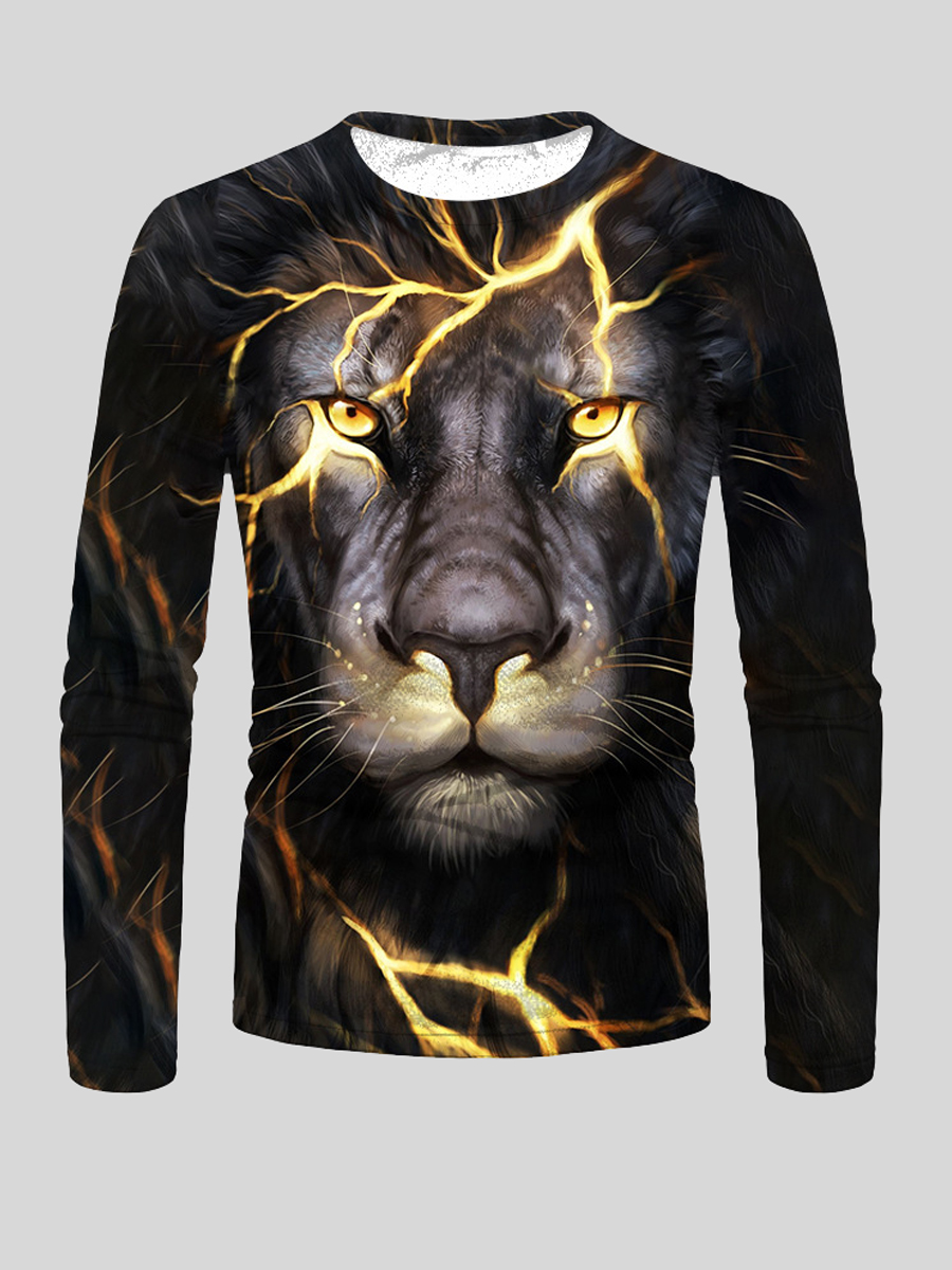 

LW Men Round Neck Animal Print T-shirt, Black