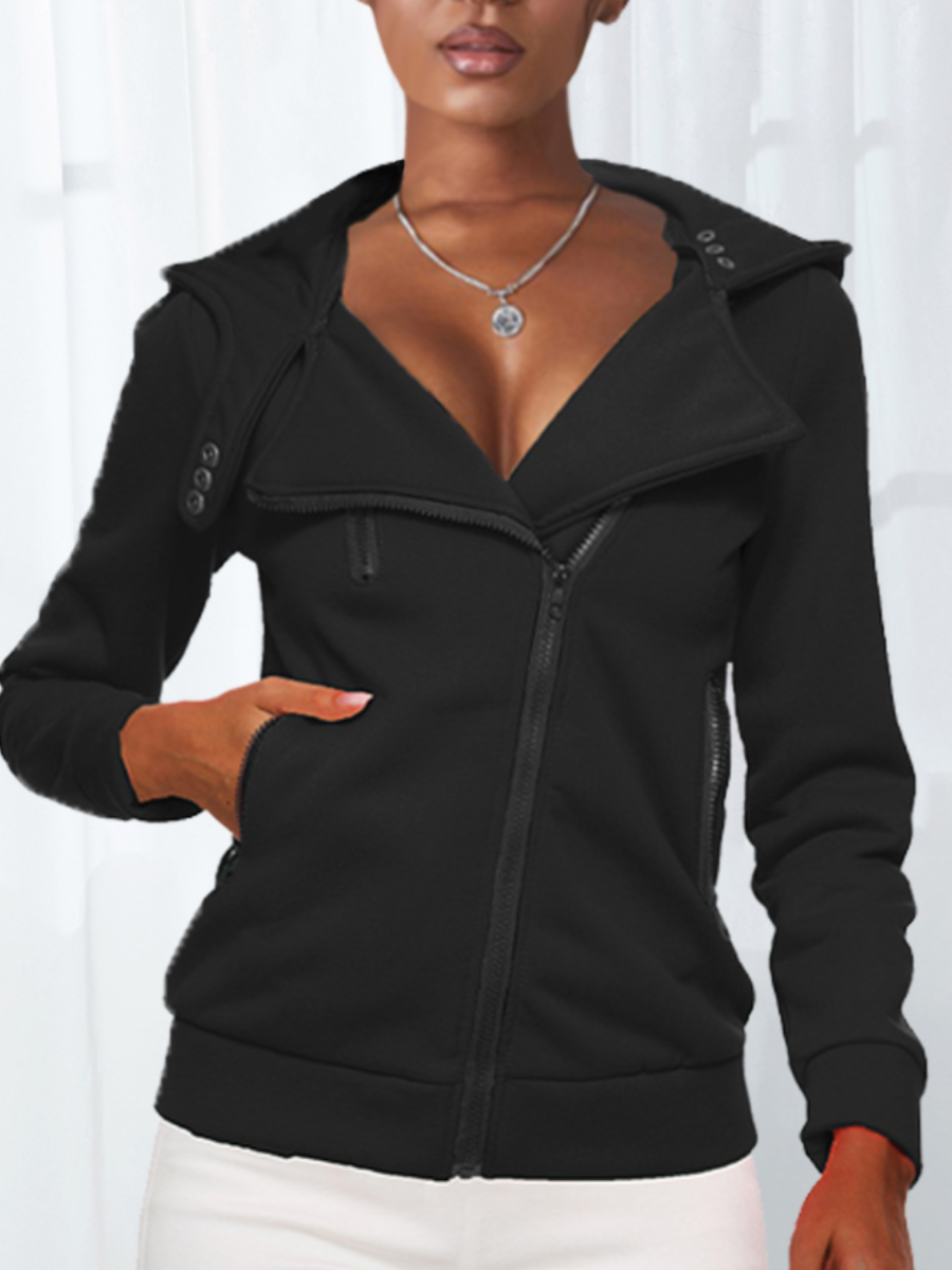 

LW Button Zipper Design Hoodie, Black
