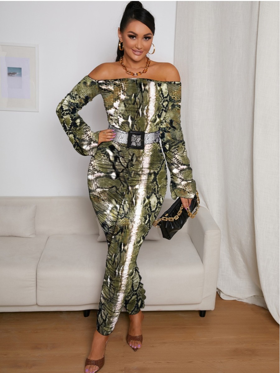 

LW Off The Shoulder Animal Print Jumpsuit (Without Belt), Green
