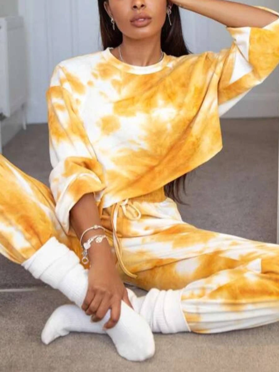

LW COTTON Tie-dye Drawstring Tracksuit Set, Yellow