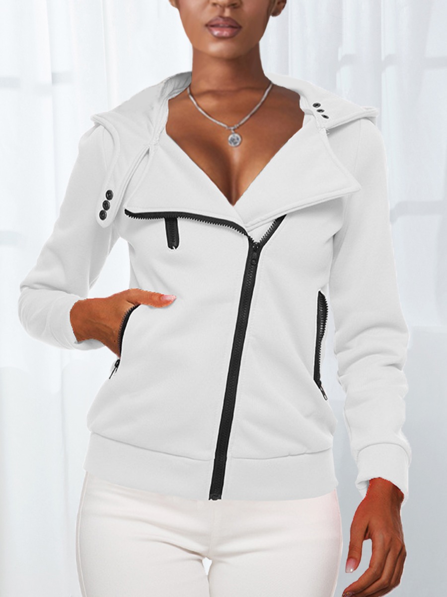 

LW Pocket Zipper Design Hoodie, White