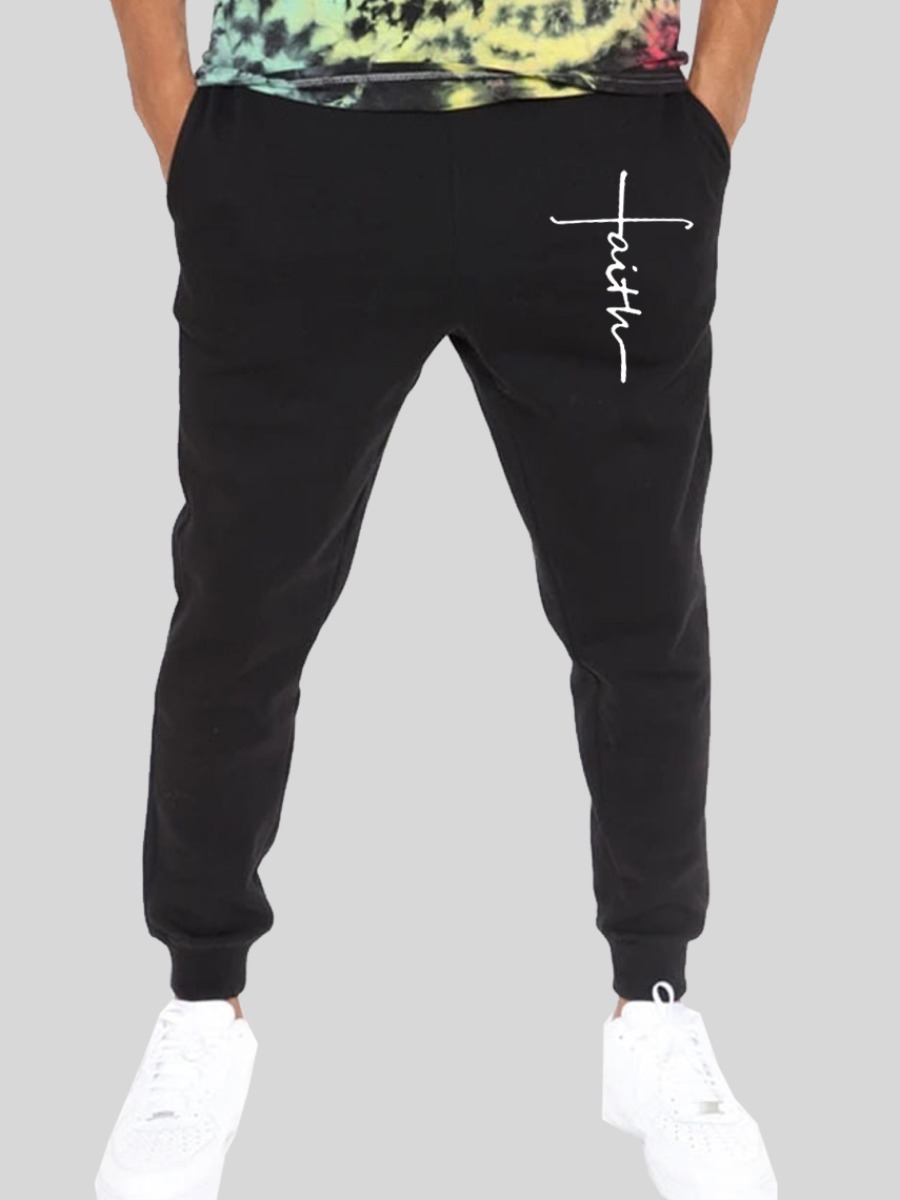 

LW Men Letter Print Drawstring Pants, Black