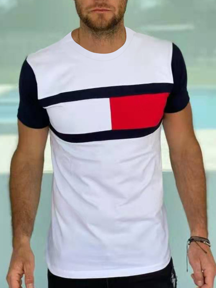 LW Men Casual O Neck Color-lump White T-shirt
