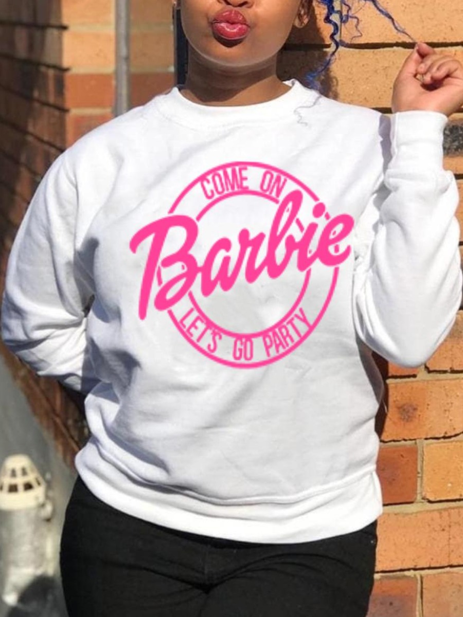 

LW BASICS Round Neck Letter Print Sweatshirt, White