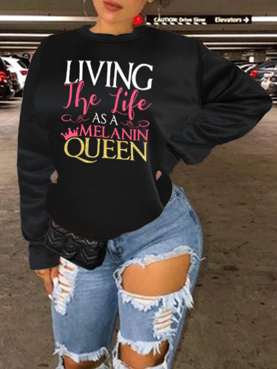 

LW Plus Size Crown Letter Print Sweatshirt, Black