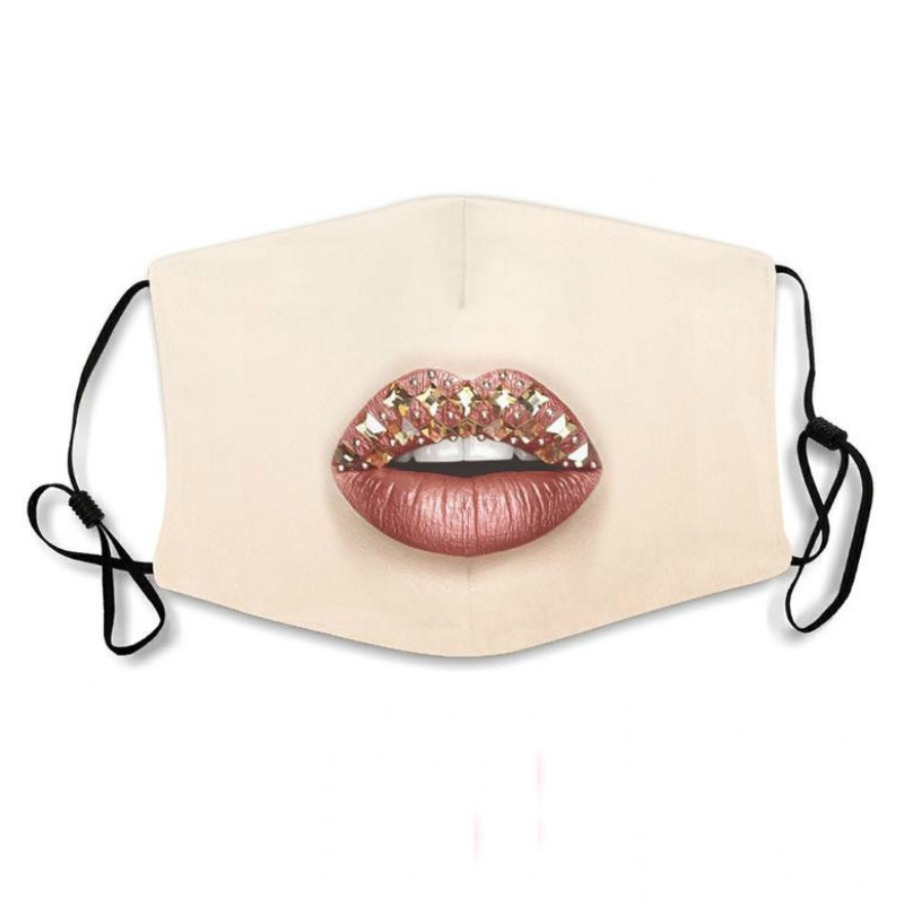 

LW COTTON Lip Print Face Mask, Brown