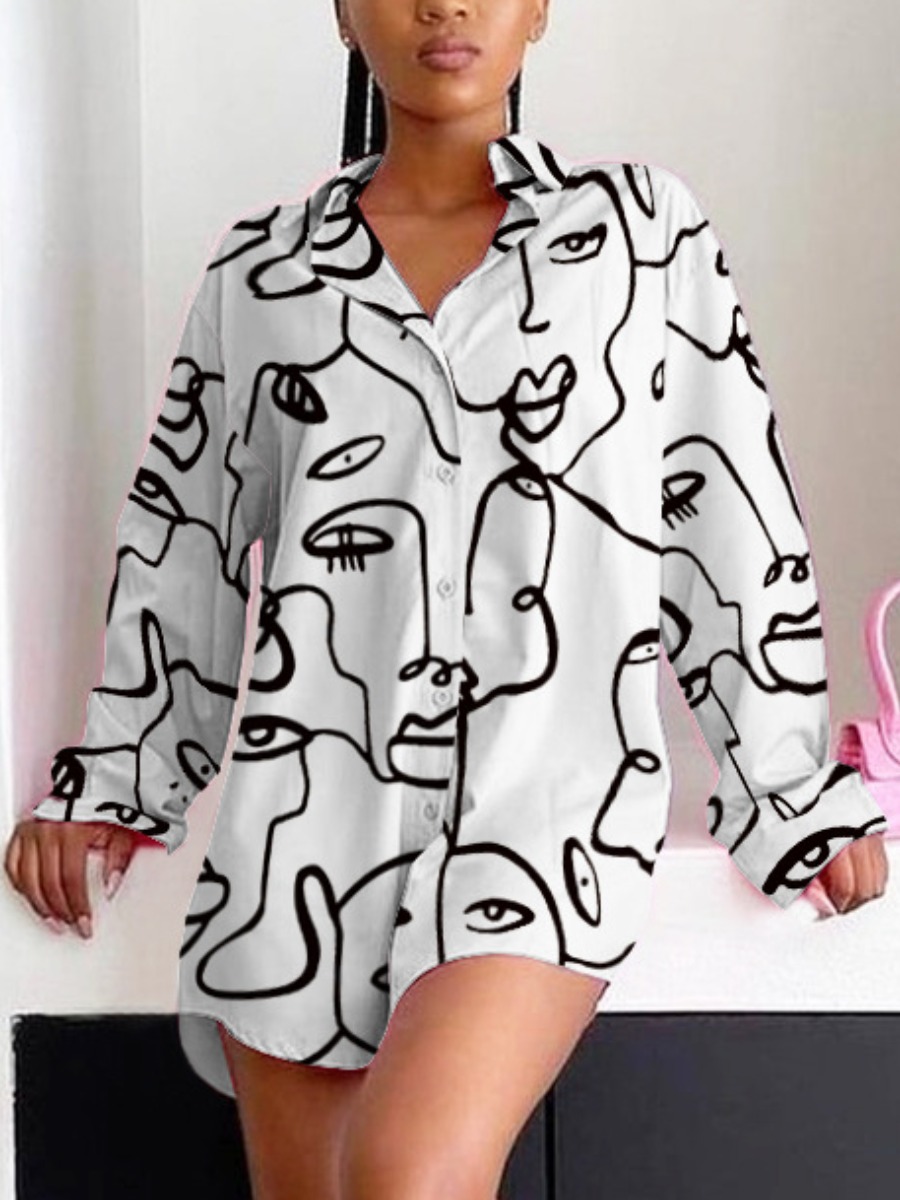 

LW Figure Print Button Design Shirt Dress, White